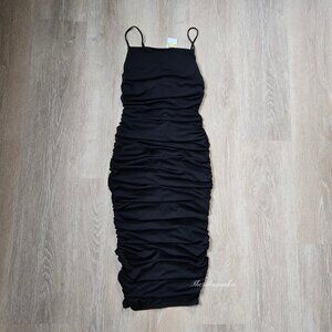 Michael Kors Black Ruched Matte Jersey Midi Dress Medium New With Tags MSRP $250